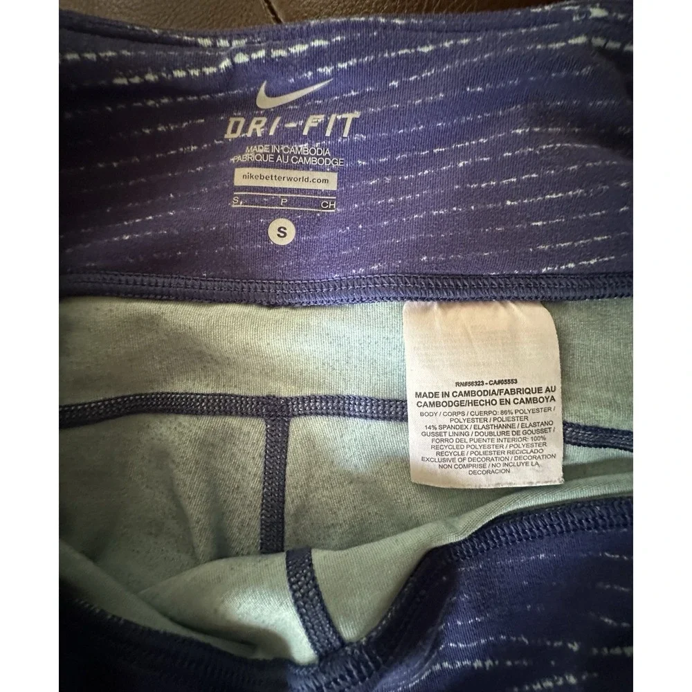 Nike Cropped Dri-Fit Running‎ Blue & White Leggings Pants Women's Sz S Swoosh